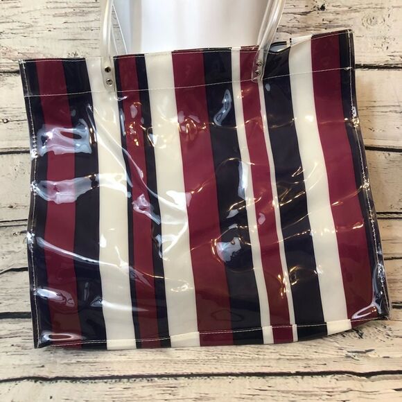 Dress barn shopping tote stripe pattern plastic beach vibes spacious trend - Picture 3 of 15